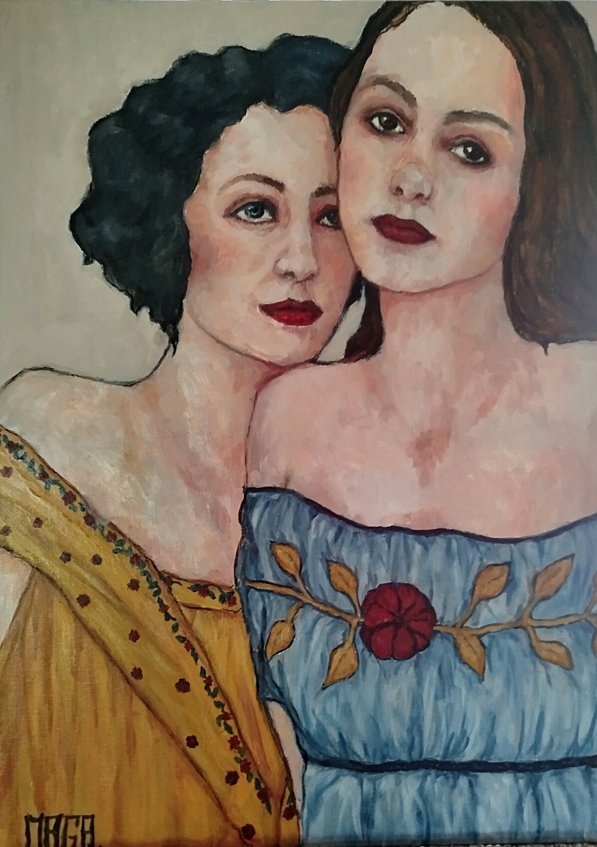 Double portrait de deux femmes, peinture de Magali Roux-Roche